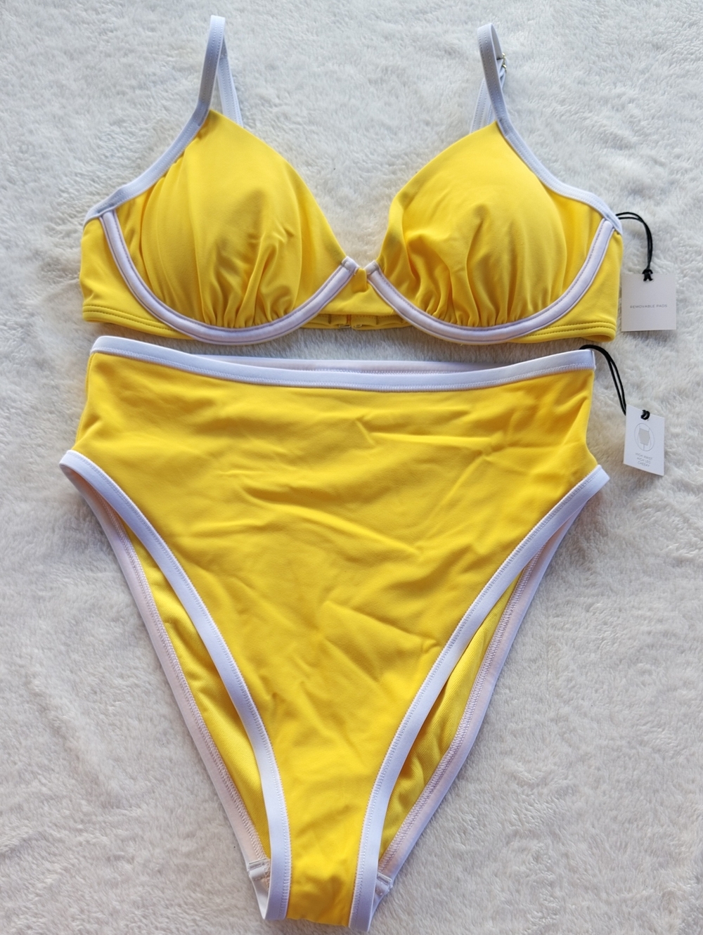 Shade & Shore Yellow Bikini with White Trim